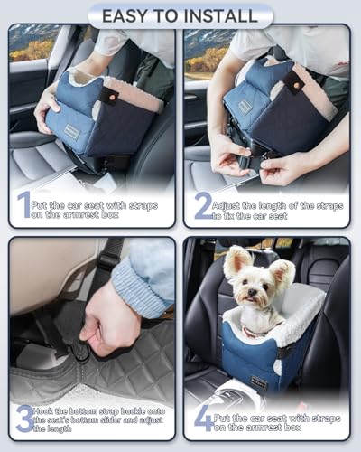 PETSFIT Center Console Dog Car Seat with Safe Protection Hooks, Pet Car Seat with Upgraded Safety Tethers, Washable Cushion, Console Dog Car Seats for Small Dogs Up to 8 Lbs(Blue) - color: Blue