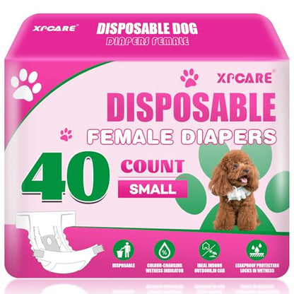 XPCARE 40 Count Disposable Female Dog Diapers, Super Absorbent, Leak Proof, Dog Diapers,Dog Period Diaper Female, for Incontinence, Estrus Female Dogs (Small) - size: Small