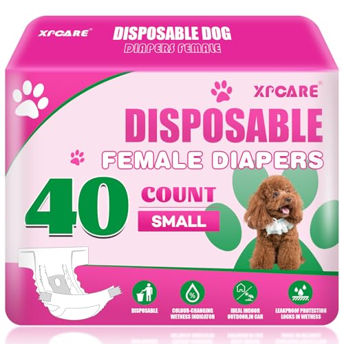 XPCARE 40 Count Disposable Female Dog Diapers, Super Absorbent, Leak Proof, Dog Diapers,Dog Period Diaper Female, for Incontinence, Estrus Female Dogs (Small) - size: Small