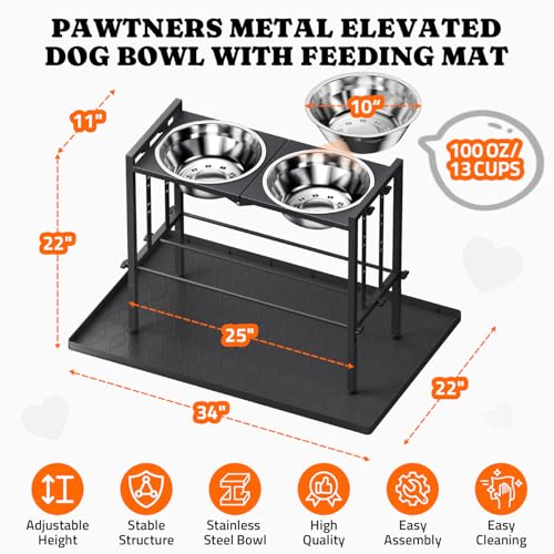 Raised Metal Dog Bowls - Large Breed, 3 Heights, Sturdy Stand for Extra Large Dogs, Black with Mat - color: Black+Mat L