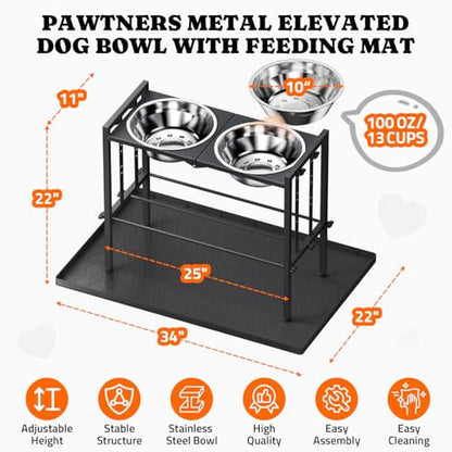 Raised Metal Dog Bowls - Large Breed, 3 Heights, Sturdy Stand for Extra Large Dogs, Black with Mat - color: Black+Mat L