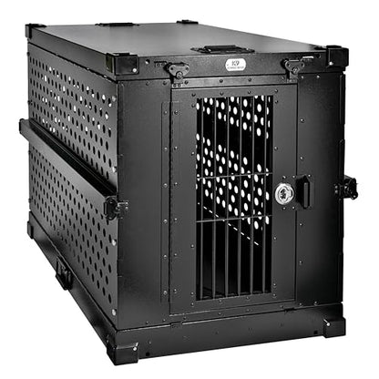 K9 Kennel Boss Aluminum Collapsible Dog Crate, Heavy Duty Folding Kennel - Large (Black) - color: Black, size: 41.6"L x 29.7"W x 33.9"H