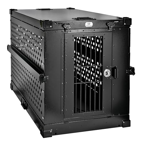 K9 Kennel Boss Aluminum Collapsible Dog Crate, Heavy Duty Folding Kennel - Large (Black) - color: Black, size: 41.6"L x 29.7"W x 33.9"H