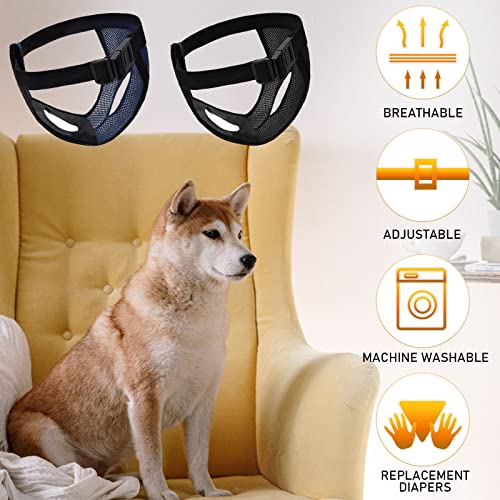 BLMHTWO 2PCS Dog Pants Dog Nappies, Dogs Period Pants with 6PCS Washable Female Dogs Season Pants Adjustable Protective Trousers for Female Puppy in Heat Monthly, Black, Blue