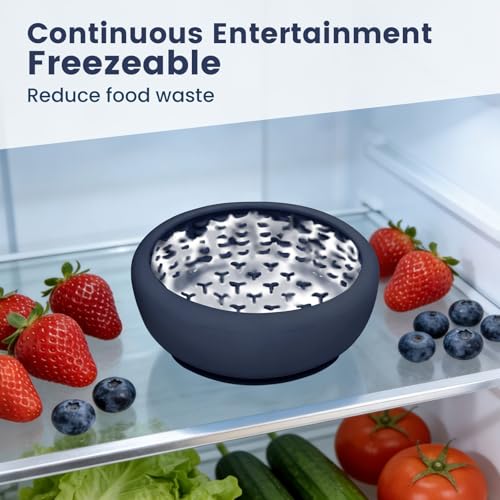 Dog Licking Bowl,Slow Feeder Dog Freeze Bowl, Anxiety Relief Treat Dispenser, Silicone Anti-chocking Pet Dish, Non-Slip Interactive Entertainment Puzzle Toy for Mediuml&Large -Dark Blue - color: deep blue, size: L