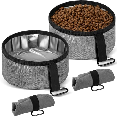 Meanplan 2 Pack Portable Dog Bowls Foldable Travel Dog Dish Portable Puppy Water and Food Bowl Pet Hiking Accessories for Small and Large Pets(Gray,40 oz) - color: Gray