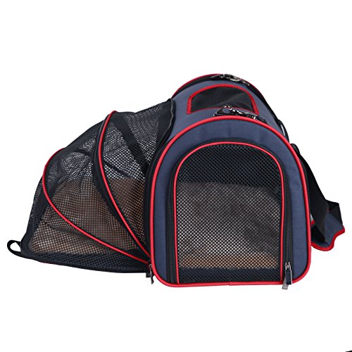 Petsfit Expandable Pet Carrier for Cats, Soft Sided Dog Carrier for Small Dog, Protect Pet Privay, Lightweight and Portable, Blue, 19.7"×11.4"×12.6"