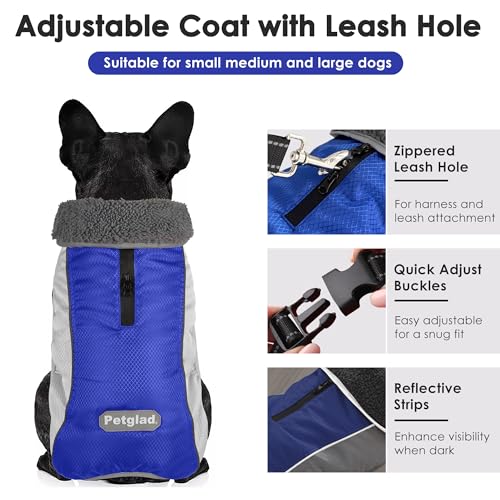 Petglad Dog Coat, Waterproof Ripstop Dog Winter Jacket with Leash Hole, Reflective Adjustable Warm Pet Fleece Snow Sweater for Small Medium Large Dogs - Blue, 3XL - color: Blue, size: 3XL