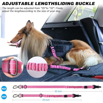 AUBELL Dog Seat Belt for Car,2 Pack Set 3-in-1 Adjustable Reflective Bungee Heavy Duty Dog Car Harness Tether with Clip Hook Latch & Buckle,Swivel Zinc Alloy Carabiner,Black+Hotpink - color: Set Black+Hotpink