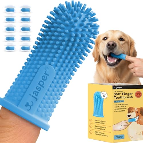 Jasper Dog Toothbrush, 360 Degree Pet Tooth Brushing Kit, Cat Toothbrush, Canine Dental Care & Teeth Cleaning Kit, Pet Finger Tooth Brush, Use with Dog Toothpaste, 10-Pack Blue - color: Blue (10-pack)
