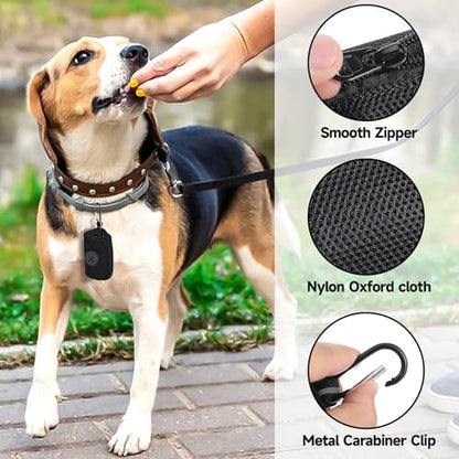 Black Dog Poop Bag Holder for Leash, Soft Fabric Zipper Doggy Waste Dispenser with Large Opening, Slim Pet Poop Carrier with Metal Carabiner Clip for Retractable Leash Walking Accessories (Black)