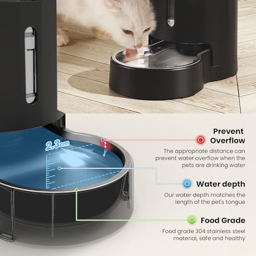 CZPET Automatic 4L/135Oz/1Gal Cat Water Dispenser with Stainless Steel Bowl, Gravity Waterer for Small Medium Dog Puppy Kitten (Black) - color: Black