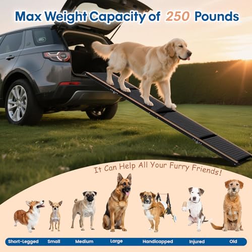 HBTower 71" Long & 17.3" Wide Folding Dog Ramp for Car, SUV & Truck – Portable Pet Ramp with Non-Slip Surface, Extra Wide Steps for Large Dogs Up to 250LBS - size: 71" L x 17.3" W
