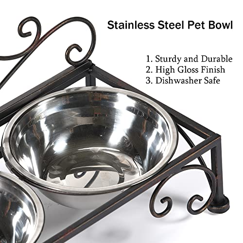 Elevated Dog Bowls for Small Dogs Metal Raised Dog Bowl Cat Dish Stand with Double Stainless Steel Pet Feeder for Food and Water Lifted Cats Bowls with Stand Elevated Pets Bowl Holder - Height 3.54" - size: 3.54" Height Black
