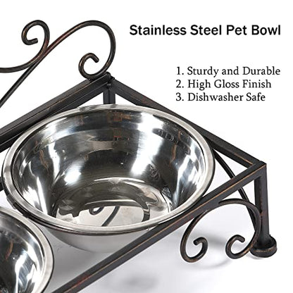 Elevated Dog Bowls for Small Dogs Metal Raised Dog Bowl Cat Dish Stand with Double Stainless Steel Pet Feeder for Food and Water Lifted Cats Bowls with Stand Elevated Pets Bowl Holder - Height 3.54" - size: 3.54" Height Black