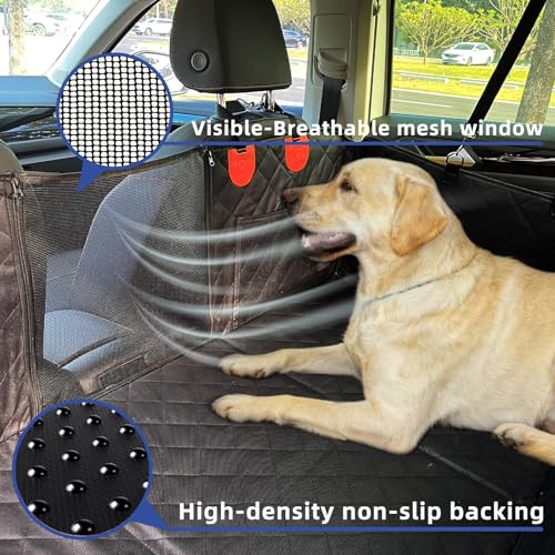 2-in-1 Dog Car Seat Cover – Hard Bottom for No Sagging, 40% More Space, Waterproof, Non-Slip & Odorless, Converts from Hammock to Flat Platform, for Large Dogs, Fits Cars Trucks SUVs