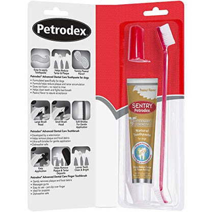 Petrodex Dental Care Kit for Dogs and Puppies, Cleans Teeth and Fights Bad Breath, Reduces Plaque and Tartar Formation, Enzymatic Tooth Brushing Kit, Peanut Flavor, 2.5oz Toothpaste + Toothbrush - size: 1 Count (Pack of 1)
