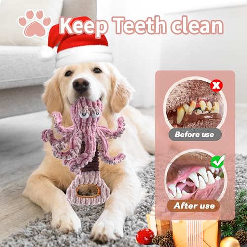 YZHDUXIU Octopus Dog Squeak Toys, Plush Tug of War Dog Toy with Crinkle | Dual sounds: squeaker plus crinkle paper; elastic spring for tug play; soft PP cotton; for dogs 5 to 40 lbs; machine washable - color: Purple Octopus