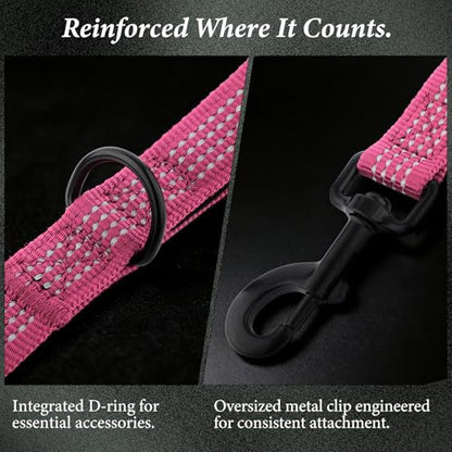 Double Handle Dog Leash 6 FT Reflective 2 Handle Traffic Lead with Padded Grip, Heavy Duty Nylon Leash for Walking Training, for Small Medium Large Dogs, Pink - color: Pink