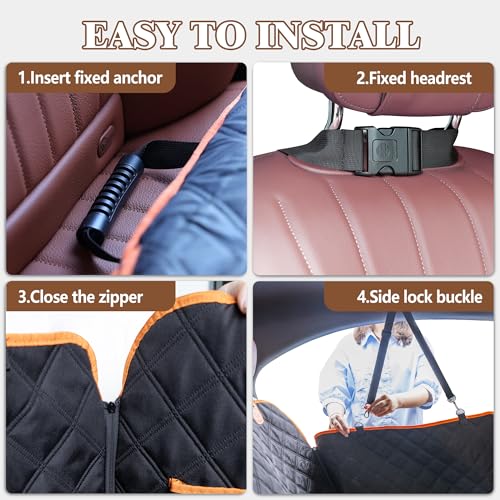 Dog Car Seat Cover for Back Seat – 900D Oxford Heavy Duty Hard Bottom Extender, Waterproof Dog Hammock with Mesh Window, Joint-Friendly Sponge Pad, Supports 600LBS – Fits Sedan/SUV - size: L-For Cars/ SUVs/ Small Truck
