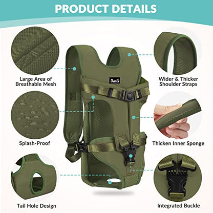 Lukovee Dog Backpack Carrier, Legs Out Easy-fit Dog Front Carrier for Small Medium Dogs, Adjustable Hands Free Dog Chest Carrier for Hiking Cycling (Green-4,Medium) - color: Green