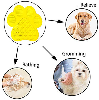 Dog Licking Mat for Anxiety Peanut Butter Slow Feeder Bowls Licking Pad with Strong Suction to Wall for Pet Bathing,Grooming,and Training (Yellow) - color: Yellow