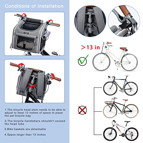 Dog Bike Basket, Expandable Soft-Sided Pet Carrier Backpack with 4 Open Doors, 4 Mesh Windows for Small Dog Cat Puppies-Grey - color: Grey-Fits 6-15 Lbs