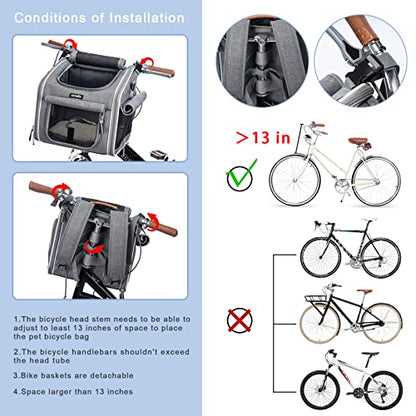 Dog Bike Basket, Expandable Soft-Sided Pet Carrier Backpack with 4 Open Doors, 4 Mesh Windows for Small Dog Cat Puppies-Grey - color: Grey-Fits 6-15 Lbs