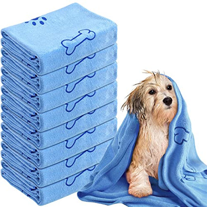 Peryiter 8 Pcs Dog Towels Pet Bath Drying Towels 55 x 28 Inches Large Absorbent Microfiber Quick Fast Drying Soft Beach for Lightweight Cat and Puppy Shower Essentials Cleaning Accessories(Blue) - color: Blue