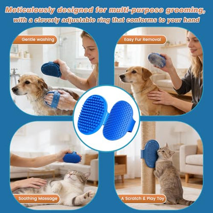 7 PCS Pet Grooming Kit for Dogs and Cats | Dog Washing Gloves | Dog Bath Brush | Cleanroom Gloves | Dog Shampoo Brush | Finger Toothbrushes | Storage Bag | All-in-One Pet Care (Ocean Blue) - color: Ocean Blue