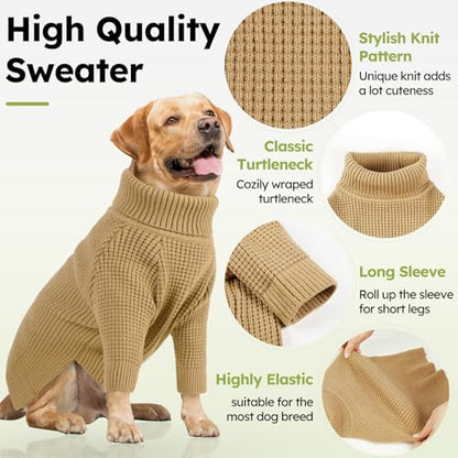 Queenmore Dog Sweater - Knitted Turtleneck Long Sleeve Check Pattern Dog Sweater, Warm Fall & Winter Browns: XS, S, M, L, XL - color: Brown, size: X-Large