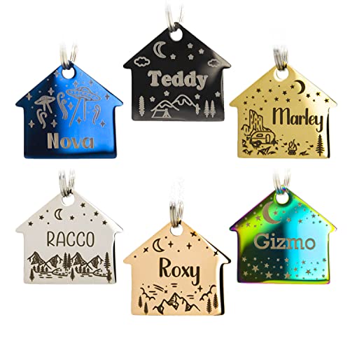 Personalized Dog Tag with 5 Lines of Custom Deep Engraved Durable Stainless Steel Pet ID Name Tag Designer Regular Size House - size: Regular, style: House