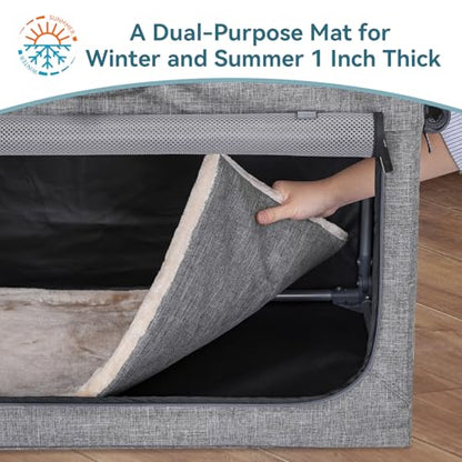 PETSFIT Portable Dog Crate for Medium Large Dogs, – 36" Soft Dog Travel Crates with Lockable Zippers & Thicken Mat, Adjustable Patented Spiral Steel Frame, Collapsible Kennel for Indoor & Outdoor