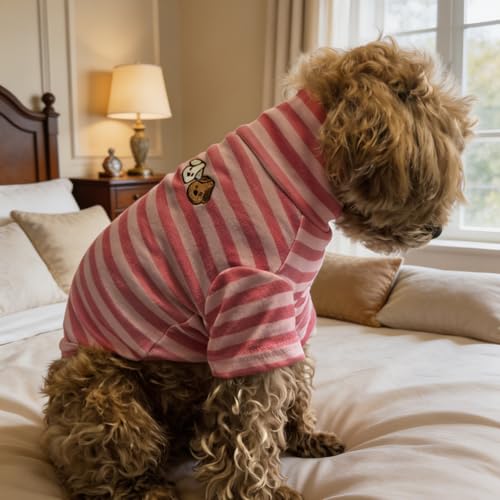 Turtleneck Dog Shirt Cute Doggie Embroidery Super Soft Dog Sweatshirt Stretchy Striped Puppy Pullover for Cats Small Medium Large Dogs (Pink Striped, Medium) - color: Pink Striped, size: Medium
