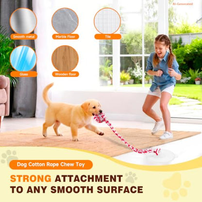 Interactive Dog Toy with Suction Cup, Rope Ball & Built-in Bell, Red White | Tug-of-War Interactive Play|Supports Puppy Teething & Healthy Chewing|Designed for Small Dogs|Solo Indoor Enrichment Toy - color: Red White(with Built-in Bell)