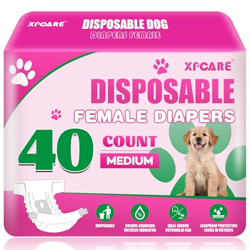 XPCARE 40 Count Disposable Female Dog Diapers, Super Absorbent, Leak Proof, Dog Diapers,Dog Period Diaper Female, for Incontinence, Estrus Female Dogs (Medium) - size: Medium
