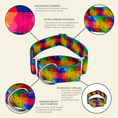 Country Brook Petz - HossFit Jr Wide Martingale Dog Collar - Groovy Collection Featuring Far Out Designs (Kaleidoscope, Medium) - color: Kaleidoscope, size: Medium (Pack of 1)