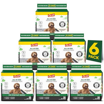 Glad for Pets Extra Large Charcoal Training Pads for Dogs and Puppies, Activated Carbon Odor Control, 6-Layer Absorbent Leak-Proof Pee Pads with Pheromone Attractant, 28 x 30 in, 30 Count - 6 Pack - size: 30 Count (Pack of 6)