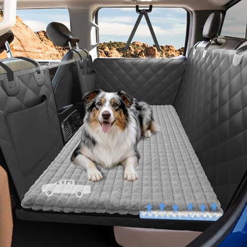 Btefd Truck Back Seat Extender for Dogs - Hard Bottom Thick Egg Crate Foam Fuzzy Blanket Mat Pet Car Seat Covers, Sturdy Backseat Trucks Dog Bed for Travel, Waterproof Dog Hammock for Truck Crew Cab - color: Black and Modern Gray, size: XL - for Full Size