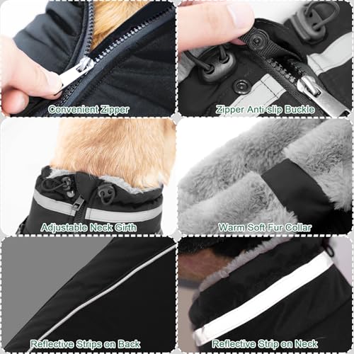 Fragralley Dog Coat with Harness Built in, Waterproof Windproof Reflective Warm Puffer Jacket, Fleece Lined Vest Winter Parka for Small, Medium, Large Dogs - color: Black, size: X-Small
