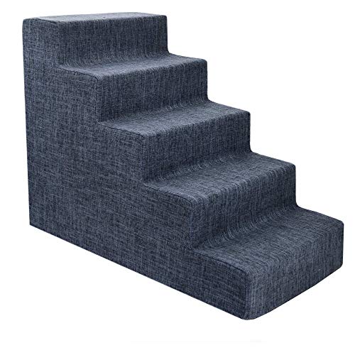 Best Pet Supplies Dog Stairs for Small Dogs & Cats, Foam Pet Steps Portable Ramp for Couch Sofa and High Bed Non-Slip Balanced Indoor Step Support, Paw Safe No Assembly - Dark Gray Linen, 5-Step