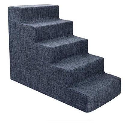 Best Pet Supplies Dog Stairs for Small Dogs & Cats, Foam Pet Steps Portable Ramp for Couch Sofa and High Bed Non-Slip Balanced Indoor Step Support, Paw Safe No Assembly - Dark Gray Linen, 5-Step
