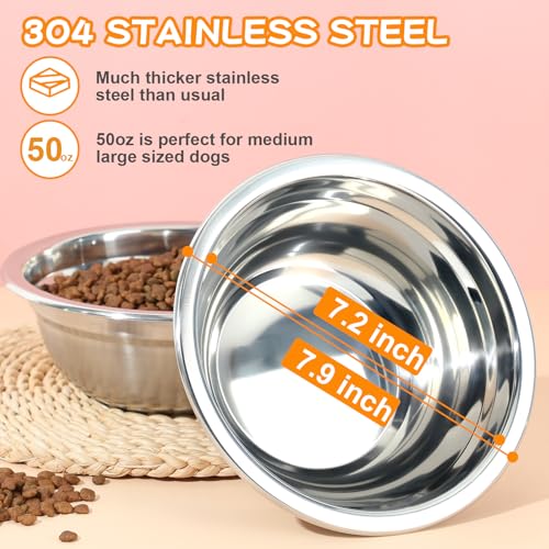 COMESOON 2 Pack 7.2" Stainless Steel Dog Bowls 50oz Thickened Durable Replacement Dog Food Bowls for Food and Water, Fit for COMESOON Bowl Stand DB-B01/DB-B03 - color: Stainless steel bowl