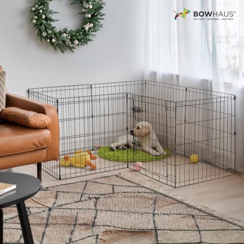 BOWHAUS Foldable Outdoor/Indoor Pet Playpen with Gate, Available in 24 Inch Height Metal Portable Kennel, Heavy-Duty Exercise Fence Cage 8 Panels for Small Dog, Animals - style: 24 Inch