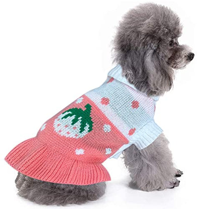 CHBORCHICEN Pet Dog Sweaters Classic Knitwear Turtleneck Winter Warm Puppy Clothing Cute Strawberry and Heart Doggie Sweater (XS, Dress-Pink) - color: Dress-Pink, size: X-Small