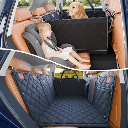 Convertible Back Seat Extender for Dogs, Foldable 400lbs Hard Bottom Dog Car Seat Cover for Back Seat, Waterproof Dog Hammock Bed Backseat Cover for Dogs in Car SUV Truck Pet Seat Cover Black L - size: L