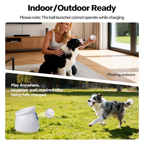 Pet Prime Upgraded Automatic Ball Launcher for Large Dogs,Rechargeable Dog Ball Thrower for Outdoor Exercise & Interactive Play,Adjustable 10-64ft Thrower with 6PCS 2.5" ETPU Balls,1 Dog Whistle