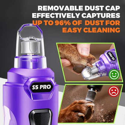 Whisper Quiet Dog Nail Grinder with 4 LED Lights, Safe & Stress-Free for Sensitive Dogs of All Breeds & Sizes, 3 Grinding Bits, 3-Speed, Pet Nail Trimmers, Rechargeable Painless Grooming Kit Purple - color: Purple