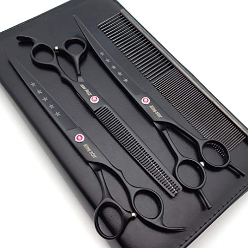 KINGSTAR 8.0in. Matt Black Professional Pet Grooming Scissors Set,Straight & Thinning & Curved Scissors Set with Comb,Dog Grooming,A559 - color: 8 Inches Black 3pcs Set, size: 8 inches