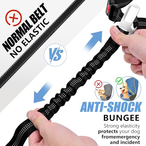 Headrest Dog Car Safety Seat Belt-Easy to Use, Dog Seat Belt with Military-Grade, Seatbelt Adjustable - Car Leash with Elastic Bungee & Reflective Safety Tether(Black) - color: BLACK-Regular